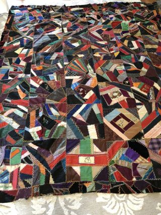 Antique Hand Made Figural Crazy Quilt Top Roses Spiders