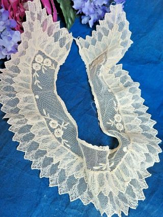 Antique Victorian Era Lace Embroidered Net Lace Fabric Trim Collar 3 X 19 " Ivory