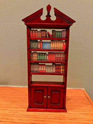 Vintage Tynietoy Tynie Toy Dollhouse Miniature Wood Bookcase W/ Faux Books