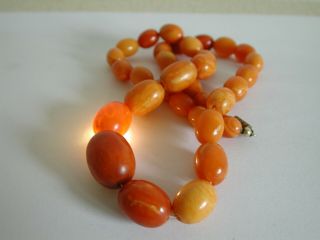Antique Art Deco Butterscotch Amber Egg Yolk Baltic Olive Necklace Prayer Beads