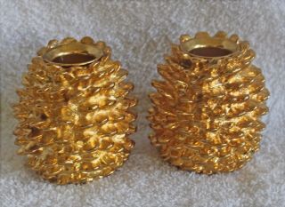 Pine Cone Gold Colored Metal Candle Holders - Made Exclusively For Department 56