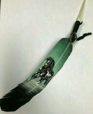 Hand Painted Feather,  Arts & Crafts,  Southwest,  Santa Fe Style,  Horse