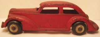 Handsome Antique Cast Iron Toy Car 5 3/4 " Arcade Sedan W Trailer Hitch Hole 1938