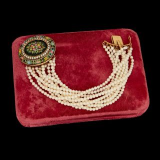 Antique Vintage Victorian 14k Gold Enamel Seed Pearl Wedding 10 Strand Bracelet
