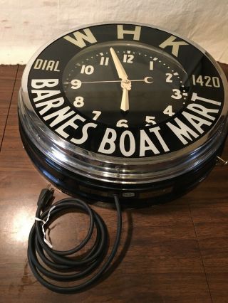 Vintage Glo - Dial Green Neon Advtg.  Clock 22” Cleve.  Radio Whk/barnes Boat Mt50s