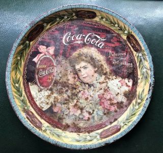 Vintage Coca Cola Tray 1901 Hilda Clark Ultra Rare 9.  5 " Rusty Gold