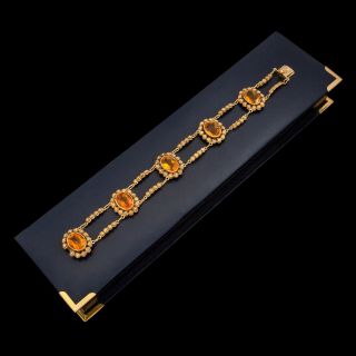Antique Vintage Nouveau 14k 18k Gold Italian Etruscan Citrine Riviere Bracelet