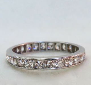 Antique 1.  30 Ct.  Old European Cut Diamond Platinum Eternity Wedding Band Ring