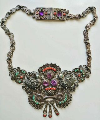 Vintage Matilde Poulat Matl Mexican Sterling Silver Amethyst Signed Necklace