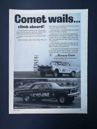 Vintage 1965 Mercury Comet Racing Cyclone 289 - Full Page Ad