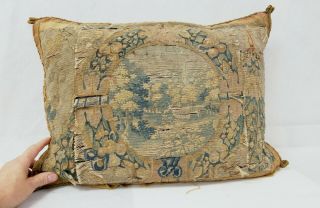 2 Early 17th 18th c.  Antique Tapestry Fragment Embroidered Needlepoint Pillows 2