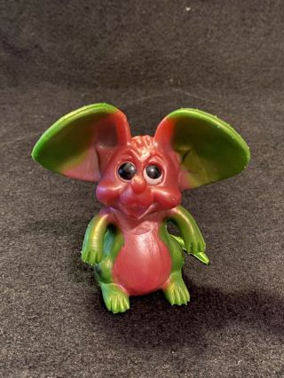 Vintage Russ Berrie 1968 Pink Green Oily Jiggler Mouse Rubber Toy Figure