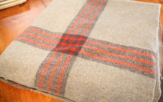 Vintage Wool Blanket Plaid Grey & Red Approx 80 X 67 No Flaws