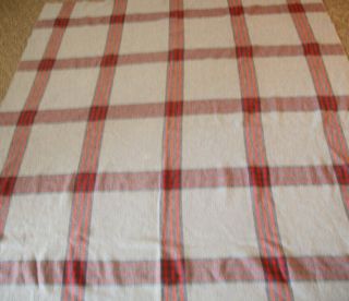 Vintage Wool Blanket Plaid Grey & Red approx 80 X 67 No Flaws 2