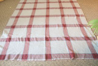 Vintage Wool Blanket Plaid Grey & Red approx 80 X 67 No Flaws 3