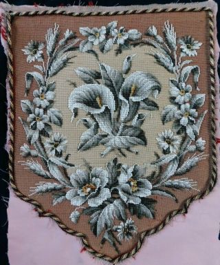 E) Antique Victorian Bead Work And Tapestry Shield Shape Hanging / Banner