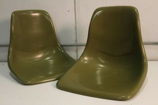 Pair Unit Plastic Inc Fiberglass Side Shell Chair Green Eames Herman Miller Aura