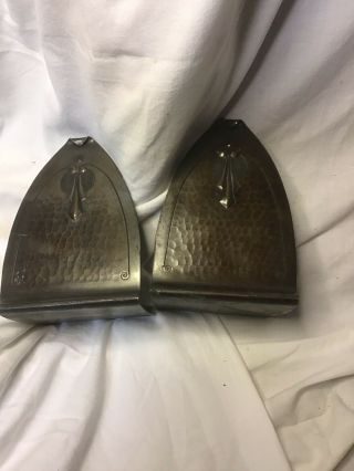 Two Rare Roycroft Brown Arts Crafts 5 " Bookends Hand Hammered Copper C1910 - 1915