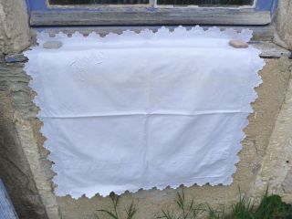 Antique 1900s French Large Hand Embroidered Cotton Pillow Case With Monogram
