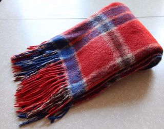 Vintage Red White And Blue Plaid Tartan Wool Blanket Throw Alpaca Wool Uruguay