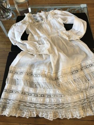Circa 1900.  Child’s Lawn Dress With Lovely Valencienne Edgings