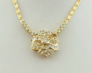 Estate 3/4cttw Diamonds Solid 14k Yellow Gold Flower 16.  5 " Necklace
