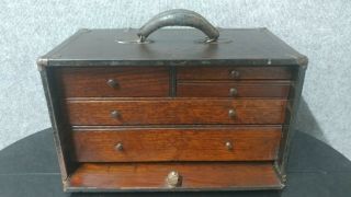 Vintage Wood Machinist Tool Box Chest 5 Drawer Drop Front Brass Hardware Antique