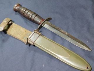 A,  Wwii Us M3 Trench Fighting Knife Imperial Guard Mrk In M8 Scbd Dagger