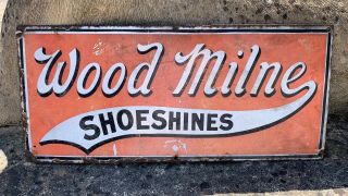 Rare Enamel Shop Advertising Sign Wood Milne Shoe Shines C1930s