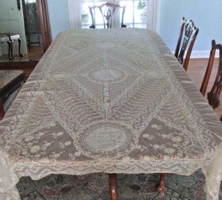 Antique Ecru French NORMANDY LACE Bed Cover 102 