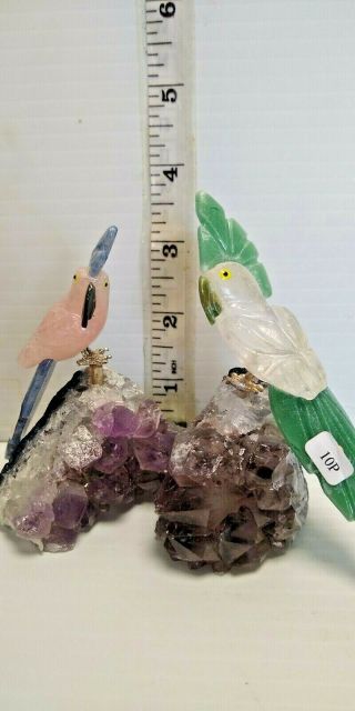 Hand - carved Brazilian STONE BIRDS Figurine made from amethyst and various other 3