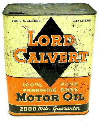 Vintage Lord Calvert 2 Gallon Motor Oil Can 2000 Mile Parraffine