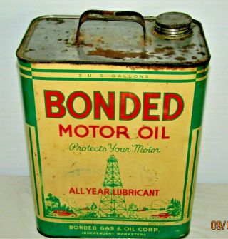 Rare Bonded 2 Gal Motor Oil Can $5000 Bond Insures Quality Great Graphics