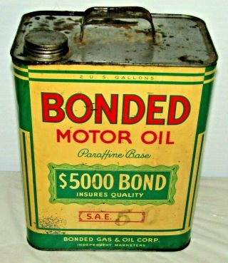 RARE BONDED 2 GAL MOTOR OIL CAN $5000 BOND INSURES QUALITY Great Graphics 2
