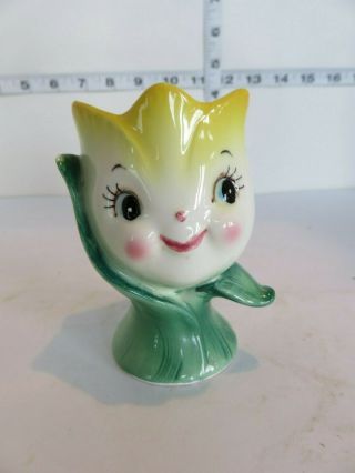 Vintage Lefton Anthro Tulip Egg Cup In Yellow Cute