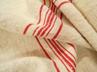 Vtg Antique Red Stripe Hemp Linen Grain Bag French Upholstery Fabric 1 Yd,  More