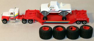 Dte 1988 Hot Wheels Red/wh Auto Palace Ford Ltl Steering Rig Cab W/big Wheel Trk