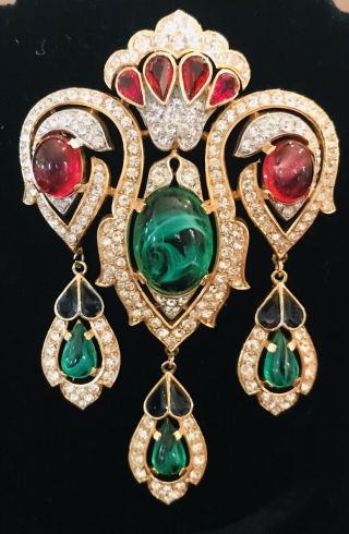 Rare Trifari Alfred Philippe Jewels Of India Triple Drop Flawed Cabochon Pin
