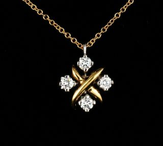 Tiffany & Co.  Schlumberger Diamond 18k Gold & Platinum Lynn Pendant Necklace