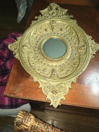 Extremely Ornate Solid Brass Victorian Art Nouveau Frame With Small Round Mirror
