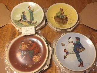 Complete Set 1976 Gorham China Norman Rockwell Plates Four Seasons