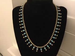 Vintage 18ct Blue Topaz And Pearl Fringe Necklace Set In solid Gold 3