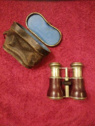 Vintage Le Jockey Field Glasses Brown Leather Wrapped Binoculars