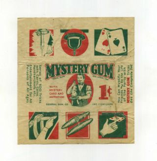 Vtg Wax Chewing Gum Wrapper Mystery Gum General Gum Co Chicago Il Antique