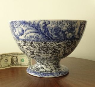 1890s Doulton Burslem Victorian Transfer Flow Blue China Footed Fruit/punch Bowl