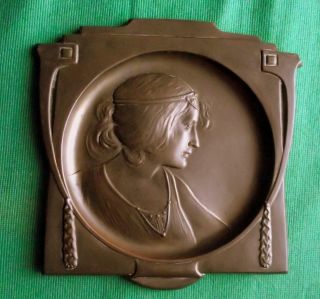 C1900 Unmarked Copper Wmf Art Nouveau Maiden Beauty Card Tray Plaque A
