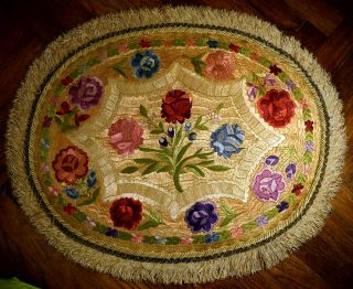 Antique Silk Hand Embroidered Unique Matyo Styl Oval Embroidery
