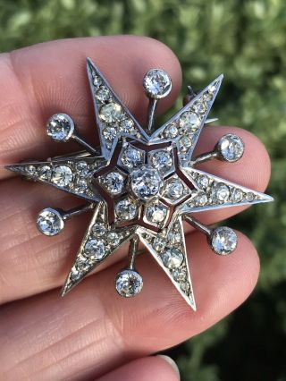 Vintage Victorian Style Sterling Silver Diamond Paste Starburst/star Brooch/pin