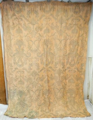 Salmon Damask Silvery Print Panel Fortuny Style Fabric Groves Bros Urns Swags