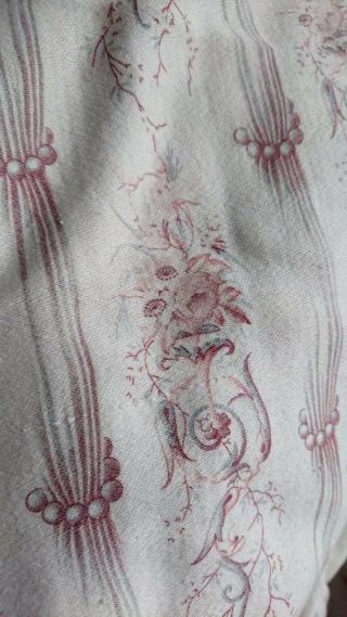 Lge Antique French Empire Printed Cotton Curtain Drape C1880
